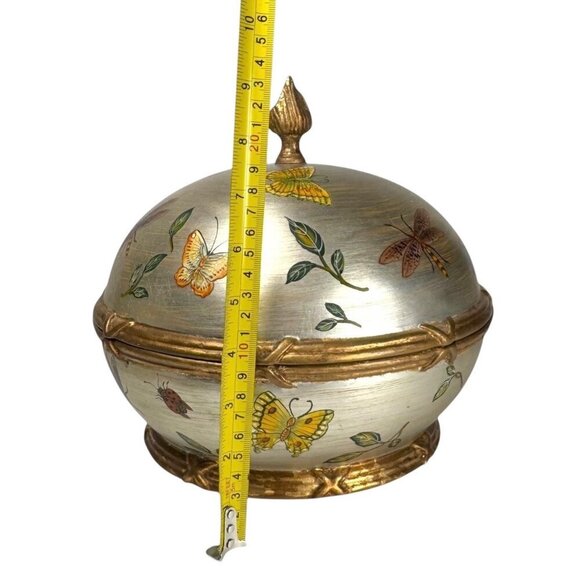 VTG Large Decorative Wooden Box Round Silver Floral Hand Painted Luxury Home - Picture 7 of 10